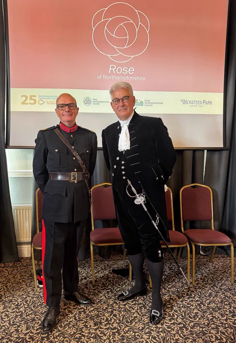 Deputy Lieutenant Oliver Wicksteed seen with High Sheriff of Northamptonshire, Roger Butler at the Rose of Northamptonshire Awards event