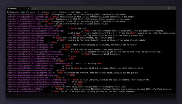 Coreutils grep running in a Windows terminal (image Microsoft)