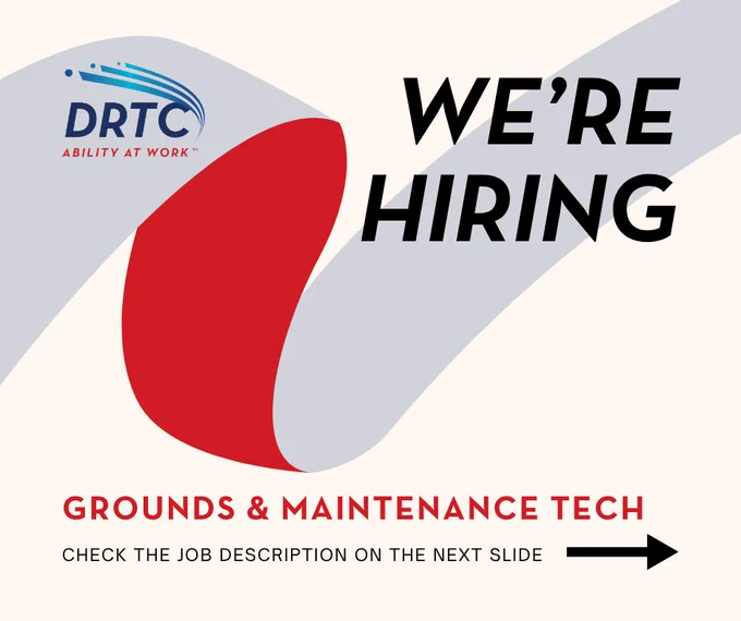 DRTC is hiring a Grounds & Maintenance Technician, with job details available on the next slide.