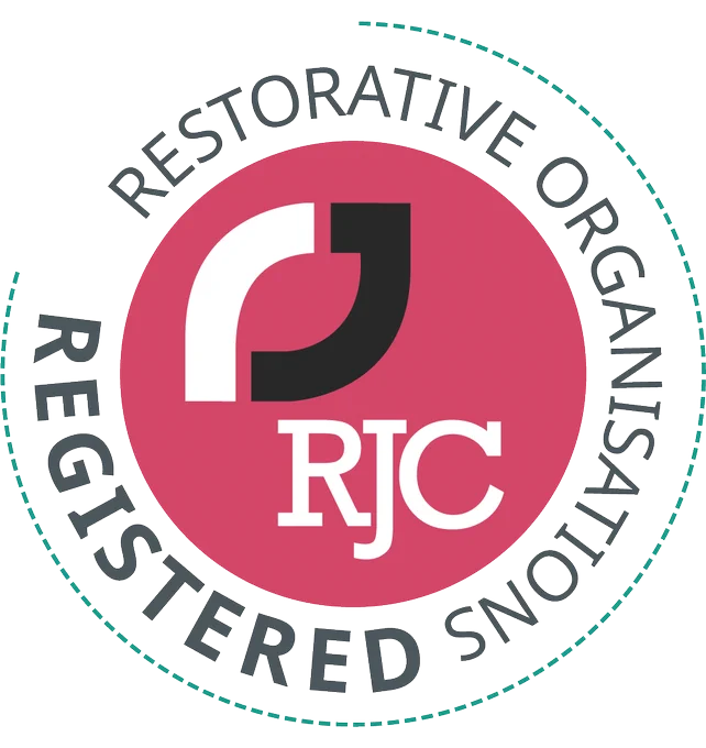 Logo for the Restorative Justice Council (RJC), featuring the letters RJC within a pink circle and surrounding text.