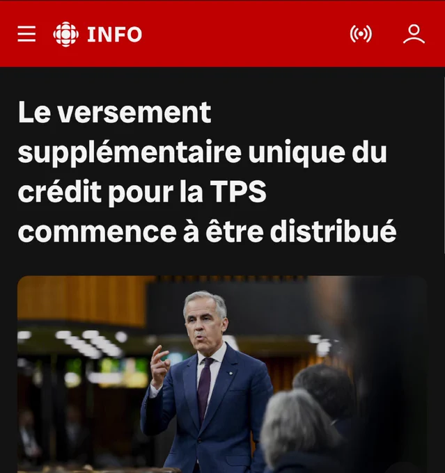 Article intitulé : Le versement supplémentaire unique du crédit pour la TPS commence à être distribué