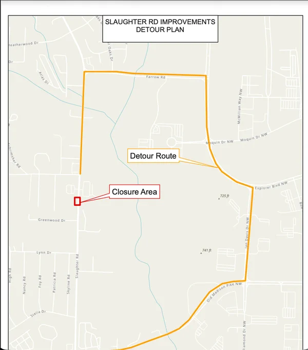 Slaughter Road Detour Route