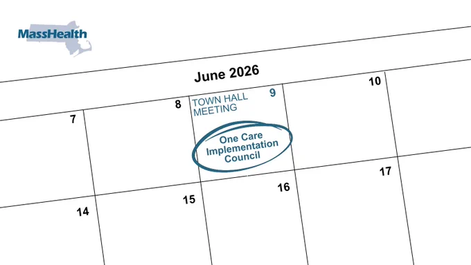 A calendar with dates on it and the words "one care implementation council" circled for June 9th.