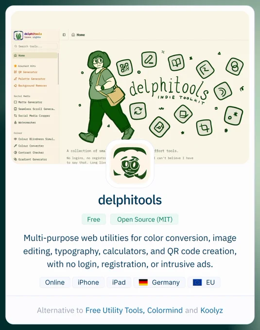 A cartoon character with glasses holds tools, surrounded by icons representing various web utilities. The overall theme highlights creativity.