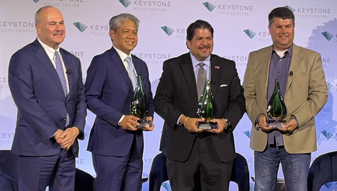 Recipients of the 2026 Keystone Leadership Awards, including Rudy Garza of CPS Energy, on stage in Washington, D.C., June 2026.