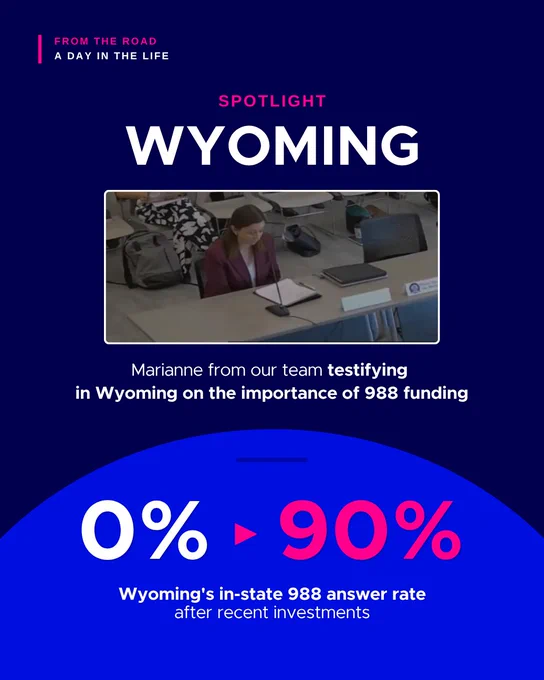 A team member testifying in Wyoming about the critical need for 988 funding during a formal meeting.