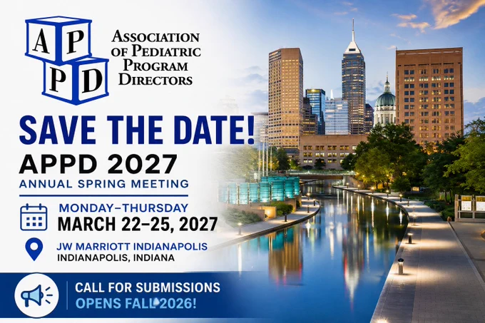In 2027, the APPD Annual Spring Meeting will be held jointly with the MPPDA. The spring meeting provides pediatric program educators and leaders with the opportunity to network and learn what’s new in medical education curriculum. https://www.appd.org/meetings-education/spring/2027-2/