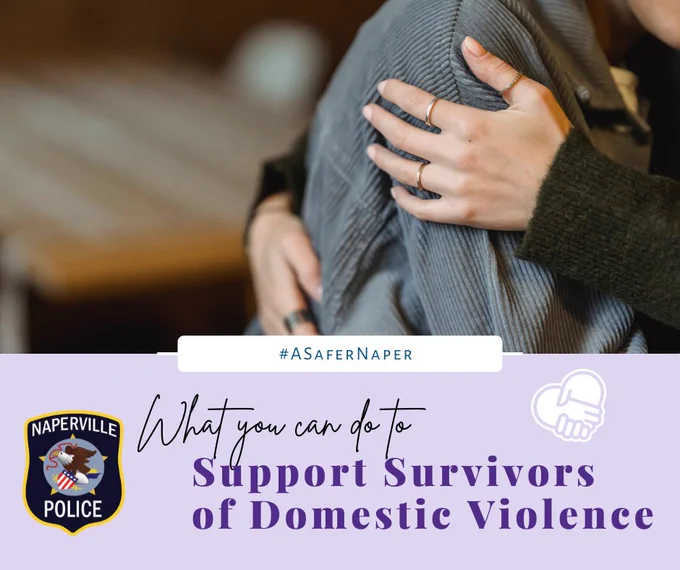 Close-up of two people embracing, symbolizing support for domestic violence survivors in a Naperville Police awareness campaign.
