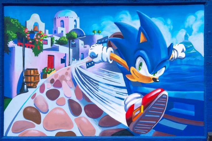 Sonic the Hedgehog mural based on the Apotos stage from Sonic Unleashed.