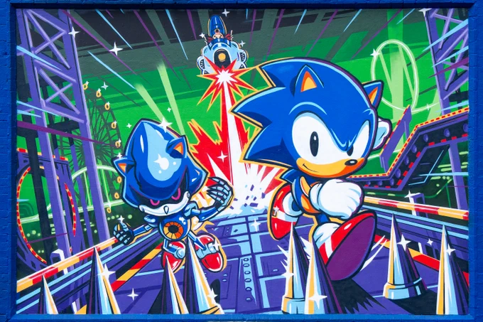 Sonic the Hedgehog mural based on the Metal Sonic race in Sonic the Hedgehog CD.