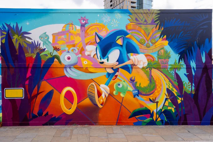 Sonic the Hedgehog mural based on Tropical Resort from Sonic Colors.