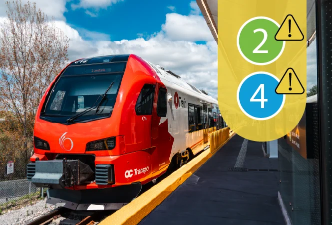 Image of train with Line 2 & 4 alert. 