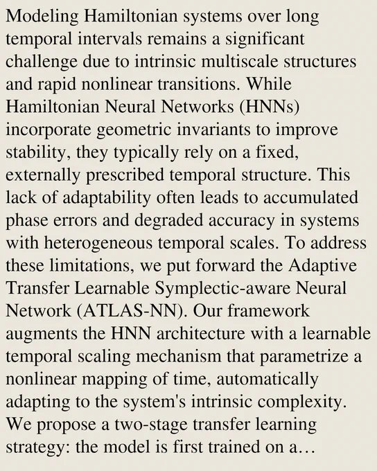 Modeling Hamiltonian systems over long temporal intervals remains a significant challenge due to intrinsic multiscale structures and rapid nonlinear transitions. While Hamiltonian Neural Networks (HNNs) incorporate geometric invariants to improve stability, they typically rely on a fixed, externally prescribed temporal structure. This lack of adaptability often leads to accumulated phase errors and degraded accuracy in systems with heterogeneous temporal scales. To address these limitations, we put forward the Adaptive Transfer Learnable Symplectic-aware Neural Network (ATLAS-NN). Our framework augments the HNN architecture with a learnable temporal scaling mechanism that parametrize a nonlinear mapping of time, automatically adapting to the system's intrinsic complexity. We propose a two-stage transfer learning strategy: the model is first trained on a short-time source interval to identify the Hamiltonian structure and optimal temporal reparameterization; the learned scaling function