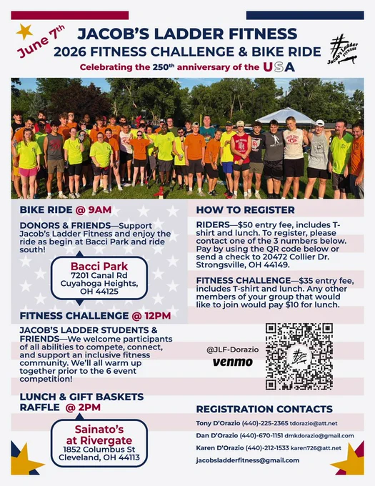 Jacob's Ladder Fitness Challenge and Bike Ride is on June 7!