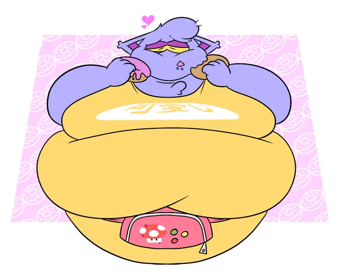 chubby anthro cat eating two donuts