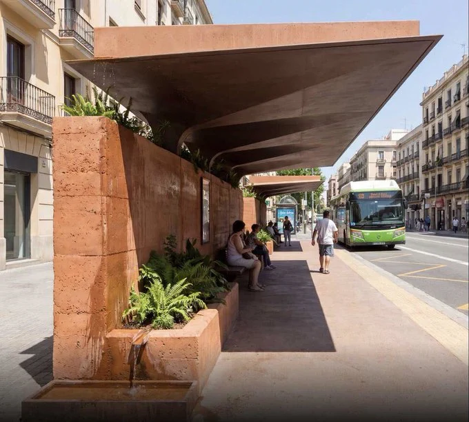 a clay bus stop in Spain