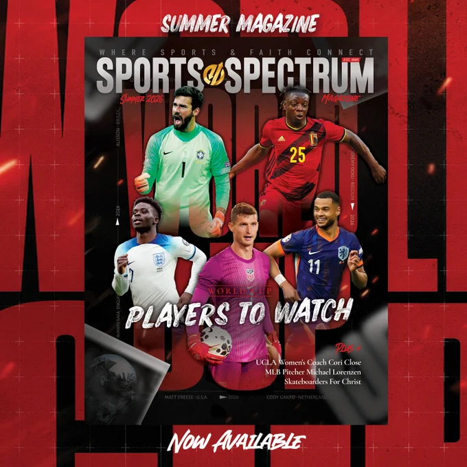 Cover of Sports Spectrum Summer 2026 magazine featuring prominent football players and highlights. The theme combines sports and faith with a focus on players to watch.