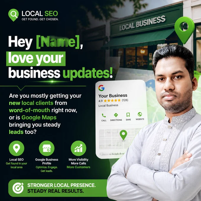 **Hey [Name], love your business updates! Are you mostly getting your new local clients from word-of-mouth right now, or is Google Maps bringing you steady leads too?**

Word-of-mouth has always been one of the most powerful ways to grow a business. A happy customer tells a friend, and that trust often turns into a new client. But today, local search has become just as important.

Think about how people find services now. Whether they need a plumber, dentist, contractor, lawyer, or restaurant, their first move is usually a quick Google Maps search. If your business appears at the top, you're more likely to get the call. If it doesn't, potential customers may never know you exist.

Many business owners are surprised to discover that competitors with fewer years of experience are attracting more leads simply because they have a stronger Google Maps presence. Reviews, accurate business information, local SEO, and an optimized Google Business Profile all play a major.......