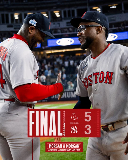Final Score from June 5, 2026
Red Sox 5, Yankees 3