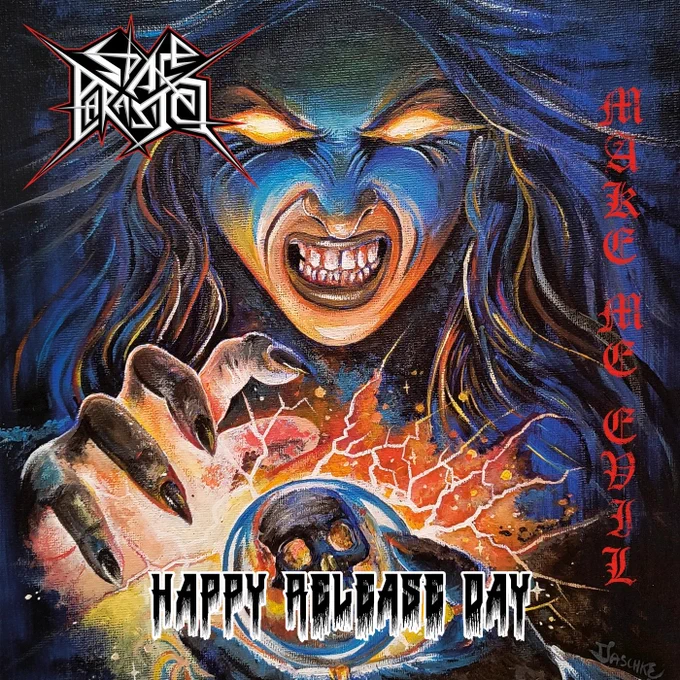 Inspired by their own experiences and dark legends, Space Parasites once again tread a mystical path. "Make Me Evil" plunges the listener into a realm of madness and horror, where deception, revenge, and inner decay reign supreme. Iron Daschke and Matti Massaker unleash a tremendous guitar onslaught, precise and ferocious at the same time, while T-moe Terror's bass amplifies the songs' relentless pull. The precision drums drive the music forward with a powerful punch, setting brutal accents and leaving no room to breathe. Above all soars the voice of the frontwoman - snarling, incantatory, merciless. It is not a song, but a curse that tears away veils, unleashes demons, and dictates the ritual.

1. Intro 01:08
2. Make Me Evil 04:13
3. Bedeviled Witch 03:33
4. Neckwrecker 03:37
5. Hellbound 03:47
6. How Often 03:45
7. Monster 04:19
8. Tarot 04:19
9. Hostiles 03:55
10. Fortress 04:27
11. She 04:16