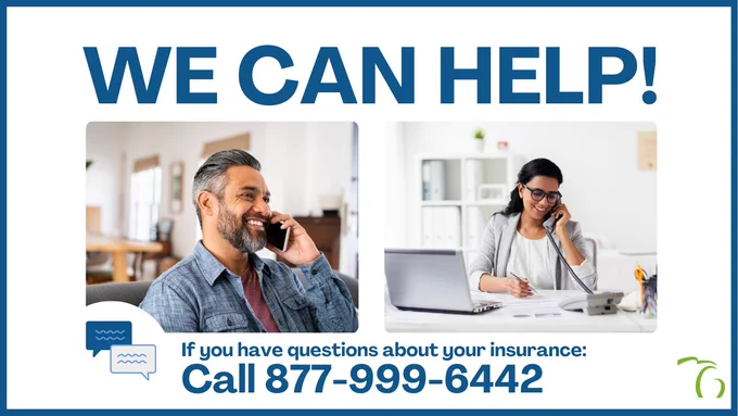 People smiling talking on phone with message that reads, “We can help!”