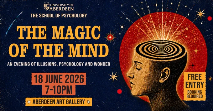 Promotional poster for The Magic of the Mind at Aberdeen Art Gallery on 18 June 2026