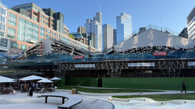 View of Liverpool Street trainshed from Exchange Square, with valance restoration in progress