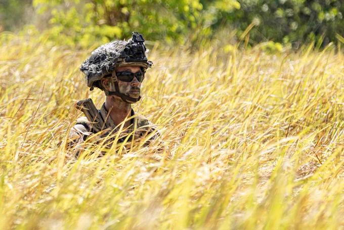 2-27 IN, 3rd MBCT, 25th Infantry Division Soldiers moved through platoon blank-fire training during Salaknib 26 in the Philippines, working through tactical movement, target engagement, communication and objective seizure in jungle terrain.