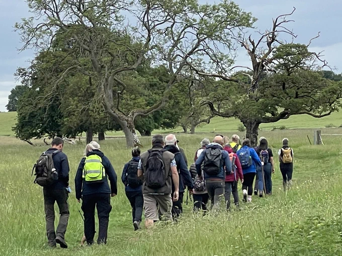 Thames Path Relay walkers led by Paul Flynn and James Manthel head towards Ashton Keynes, 