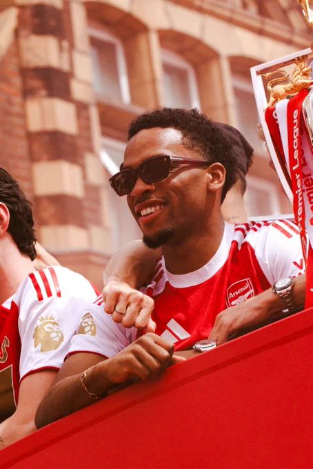 Jurrien Timber during Arsenal's trophy parade