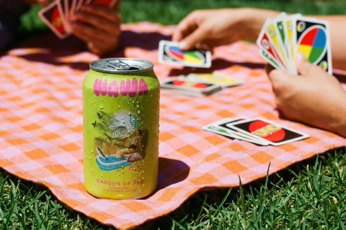 WAWA cans featuring collage-style flavour worlds.