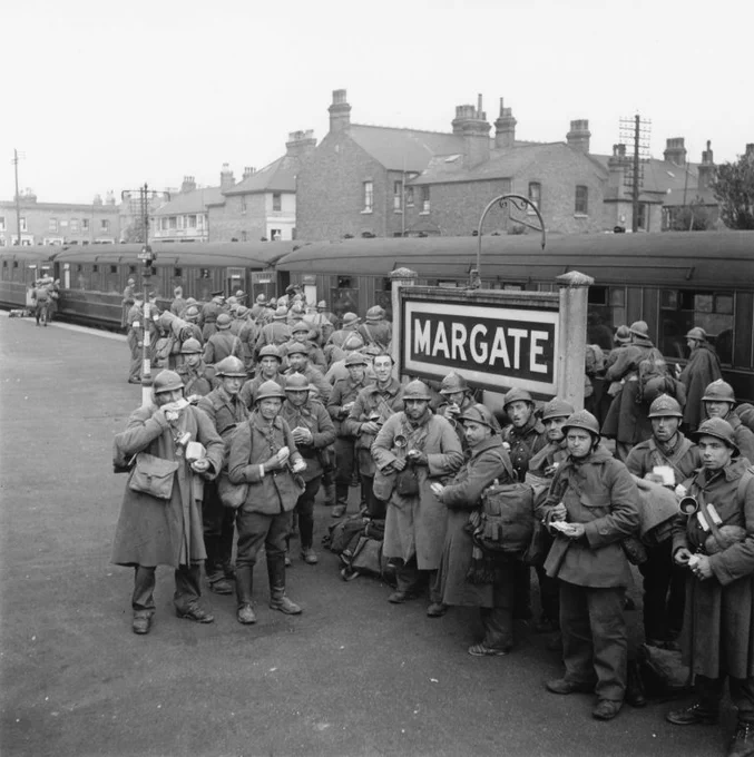 Belgian soldiers at Margate railway station, having been evacuated from Dunkirk, 4 June 1940. From National Railway Museum Science & Society Picture Library.