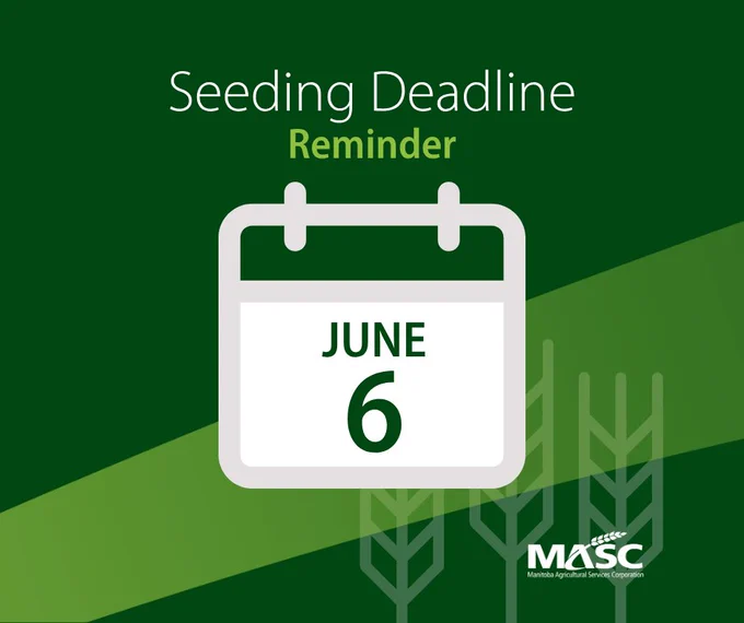 Calendar showing June 6 as the seeding deadline reminder with a green agricultural-themed background.