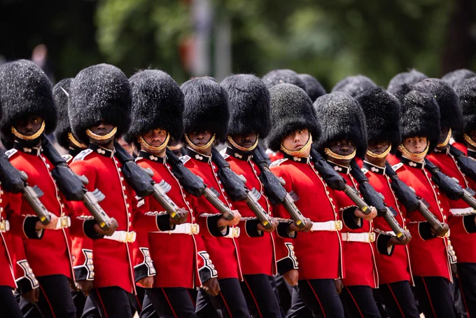 The Grenadier Guards march on parade on the Colonel’s Review