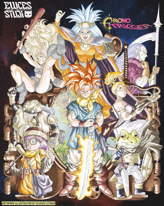 Chrono Trigger  クロノ・トリガー 
​
​Crono クロノ 
​Marle マール 
​Frog カエル 
​Ayla エイラ
​Lucca ルッカ 
​Robo ロボ 
​Magus 魔王
​Queen Zeal ジール
​Lavos Spawn プチラヴォス