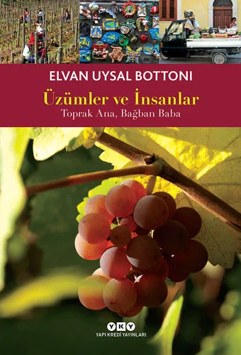 Görsel, gönderide bahsedilen kitabın kapağıdır.
Kapak, bağcılık ve insan emeği arasındaki ilişkiyi üç farklı sahneyle görsel bir hikâye olarak sunuyor.
Üst bölüm: Bağlarda çalışan insanlar görülüyor; üzüm asmaları arasında emek ve doğa arasındaki bağ vurgulanıyor.
Orta bölüm: Renkli bir düzenleme ve yanında park edilmiş beyaz bir araç yer alıyor; bu, gündelik yaşamın ve üretim sürecinin somut yanını gösteriyor.
Alt bölüm: Güneş ışığıyla parlayan bir üzüm salkımı yakın plan verilmiş. Bu, doğanın bereketini ve emeğin sonucunu simgeliyor.
Kitabın adı ‘Üzümler ve İnsanlar: Toprak Ana, Bağban Baba’.