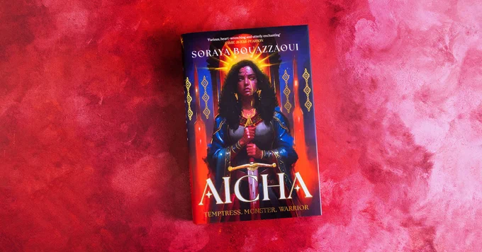 Hardback cover of AICHA on a red background.