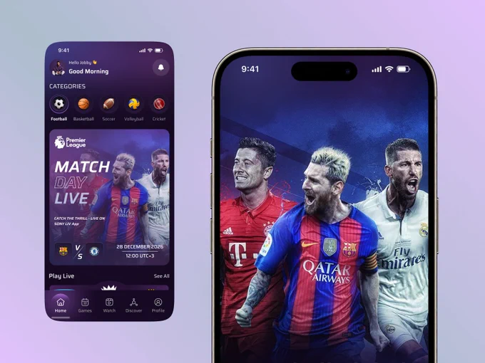 Excited to share this sports streaming app concept featuring live match broadcasts, sports categories, fixtures, and a premium dark-themed experience. Designed to help sports fans enjoy live action and stay updated with their favorite teams anytime, anywhere.