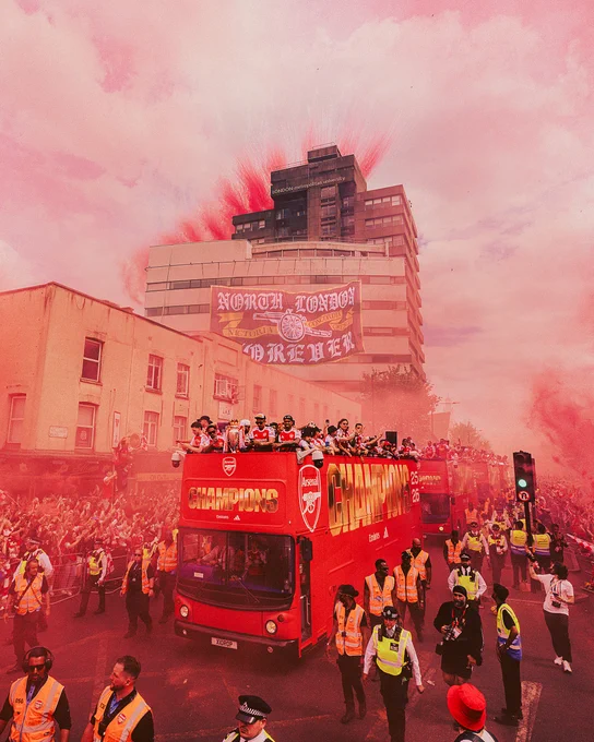 The Arsenal bus during the trophy parade