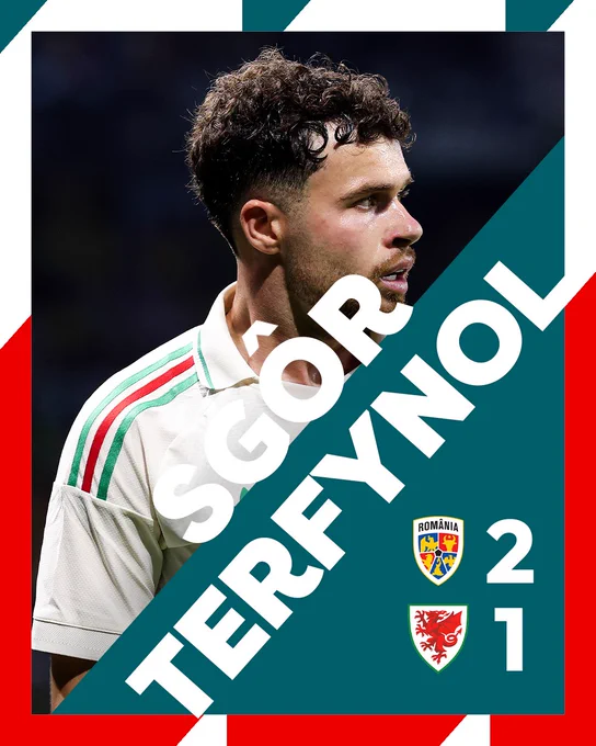 Full time graphic detailing Romania 2-1 Cymru. 