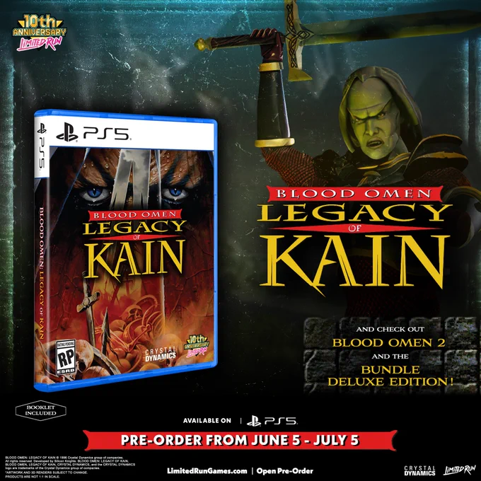 Blood Omen: Legacy of Kain for PS5. Standard Edition pre-order from June 5th through July 5th.