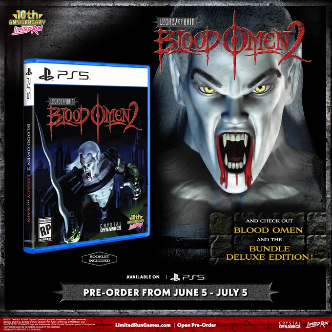 Blood Omen 2: Legacy of Kain for PS5. Preorder from June 5th through July 5th. 