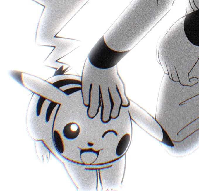 A digital drawing of Pikachu from the Pokémon series against a plain white background. Pikachu is a rodent with dark round eyes, large circles on its cheeks, two black-tipped rabbit-like ears, and a lightning bolt-shaped tail, facing towards the upper left of an image, looking upwards happily to a hand that reaches inwards from the right to stroke Pikachu on the head
