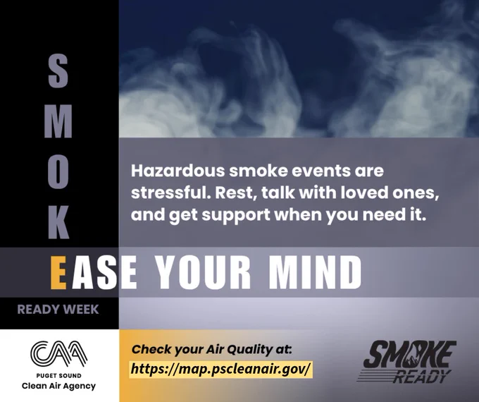 SMOKE acronym-The E stands for "Ease Your Mind." A message that sits atop a billowing smoke background

