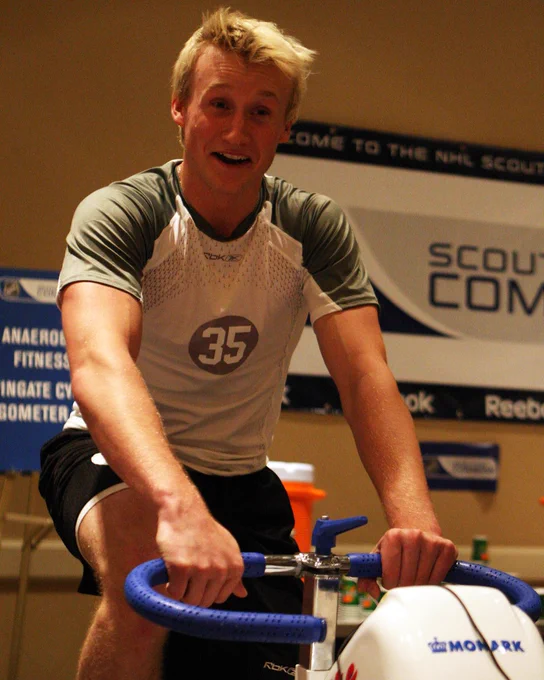 Image of a young Steven Stamkos completing a test at the NHL Combine 