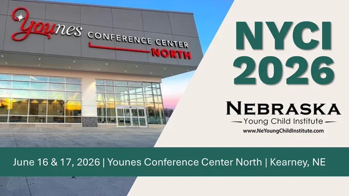 Exterior view of Younes Conference Center North with glass windows at sunset in Kearney, Nebraska.