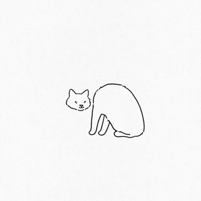 a poorly drawn cat viewed from behind, with its body and hind legs visible while its detached head appears floating beside it