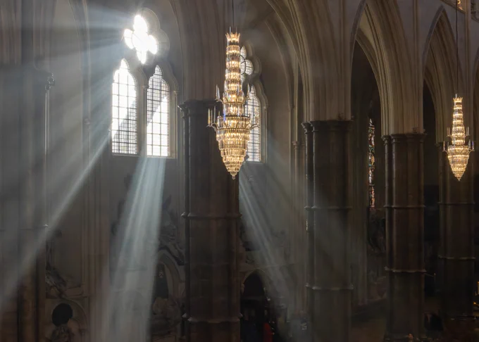 Evening sunlight streaming into Westminster Abbey through a high window