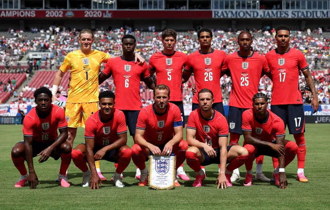 The England XI line up for a team photo