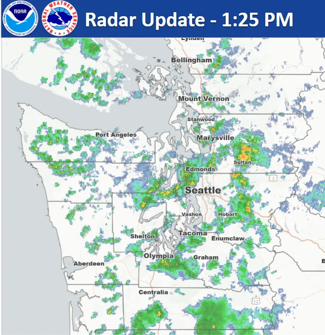 radar imagery showing rainfall across western washington.